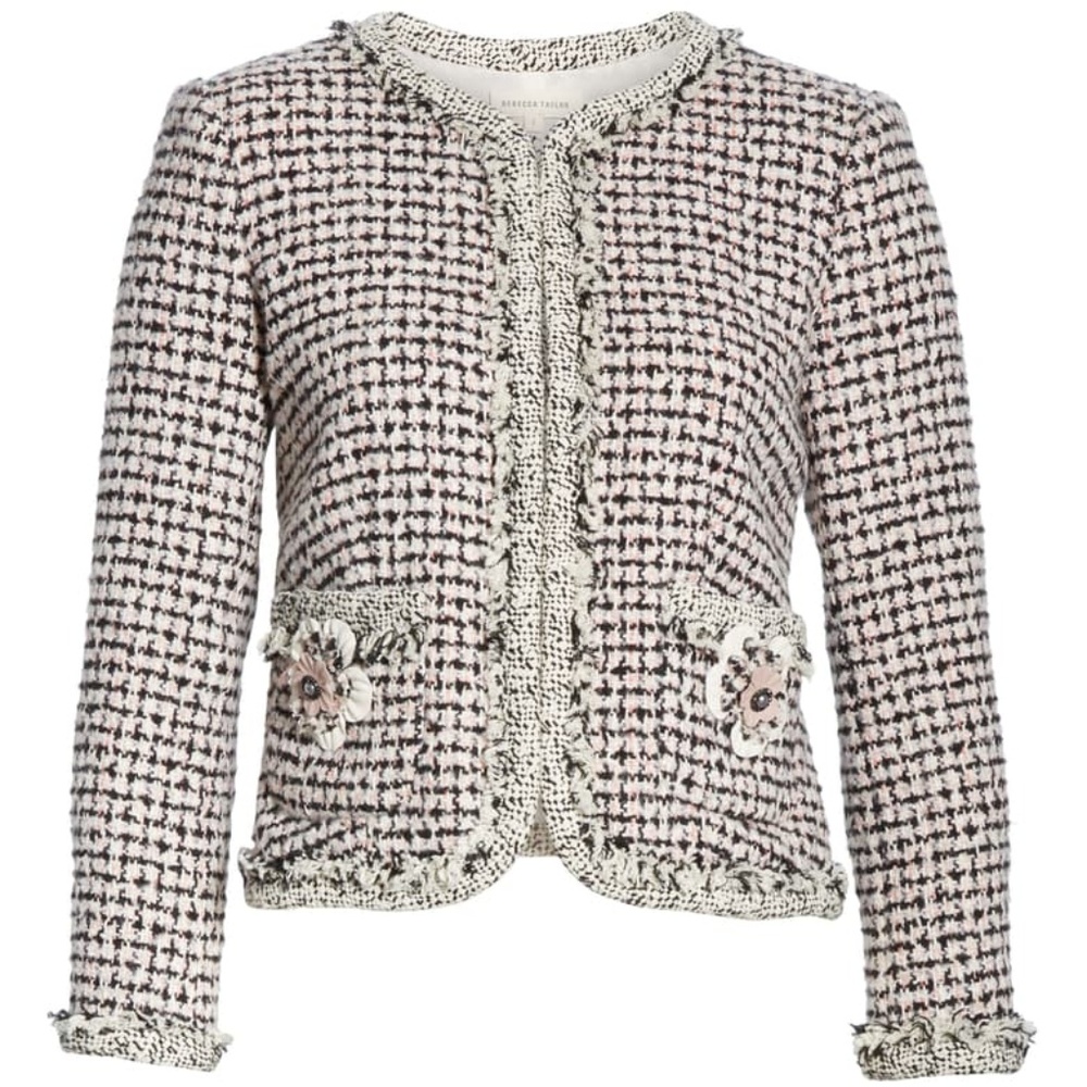 NWT Rebecca Taylor Houndstooth Tweed Jacket Sz 0